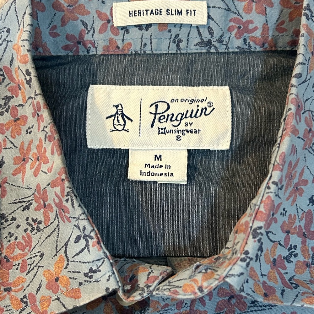 Original Penguin light blue, lavender, orange flowers slim fit short sleeve M - Picture 2 of 4